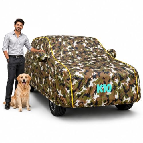 Image of Waterproof Car Cover for K10 | Soft Cotton Lining Heavy Duty Triple Stitched Heat Resistant Outdoor Cover Comes with Mirror and Antenna Pocket Full Bottom Elastic (Zig Zag Jungle)
