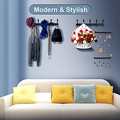 Aneder Coat Rack Wall Mount Wall Hooks Hat Rack Adhesive Wall Hooks Rail Heavy Duty Wall Rack With 5 Tri Hooks For Coat Hat Towel Purse Robes (Black, 2 Packs) #TOP6