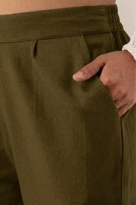 Image of Solid Cotton Woman Trousers Pants Regular Fit Kurti Pant with Drawstring Daily Office Formal Casual Use