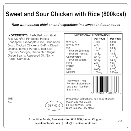 EXPEDITION FOODS Sweet and Sour Chicken with Rice (High Energy Serving / 800KCAL) | Freeze-Dried Camping & Hiking Food - Image 3