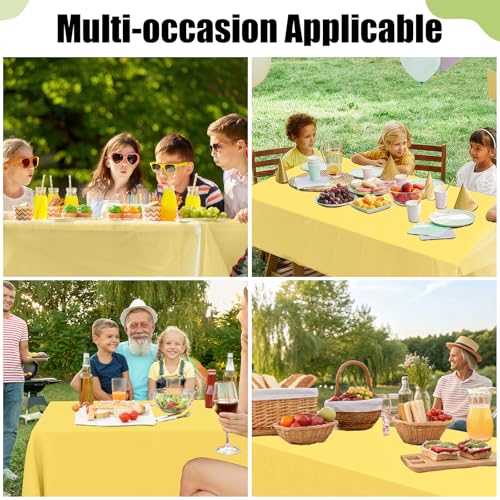 Image of Smiry Disposable Table Cloth 3 Pack, 54 x 108 Inch Waterproof Plastic Tablecloth, Decorative Rectangle Table Covers for Party, Birthday, Picnic, Yellow