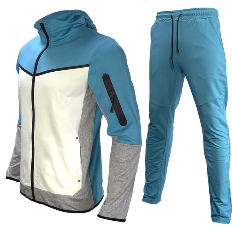 Tuta da uomo 2 pezzi Full Zip con cappuccio tuta atletica casual sport jogging set per gli uomini, Blu, XL