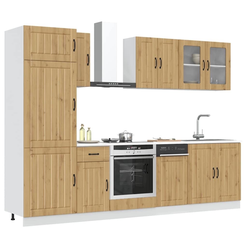 8-częściowy zestaw szafek kuchennych Kalmar, Artisan Oak Engineered Wood, Durable Storage Solution, regulowane stopy, łatwe czyszczenie, uniwersalna dekoracja domu