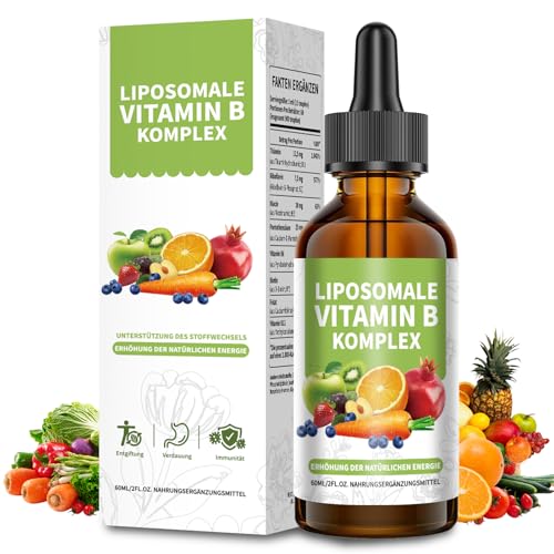 Mommachi Liposomale Vitamin B Komplex Tropfen, Hochdosiert Flüssiges mit alle 8 B-Vitamine (B1, B2, B3, B5, B6, B7, B9, B12), Vegan, Keine Zusatzstoffe, Aktive Vitamin B Formen, 60ml (1 Packung)