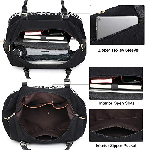 CAMTOP Women Ladies Weekender Travel Bag Canvas Overnight Carry-on Duffel Tote Luggage (289 White Leopard with Shoe Compartment)