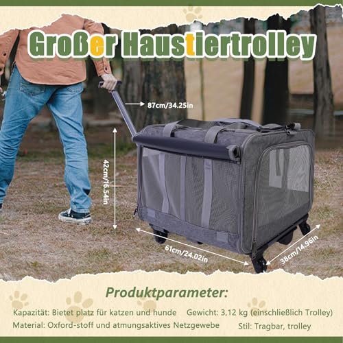 Katzentransportbox Mit Rollen, Faltbarer Groß Katzentransporttasche, Abnehmbaren Katzenbox Transportbox Mit Fächern, Katzen Transportboxen Für 2 Katzen, Vorhangstil Belüftetes