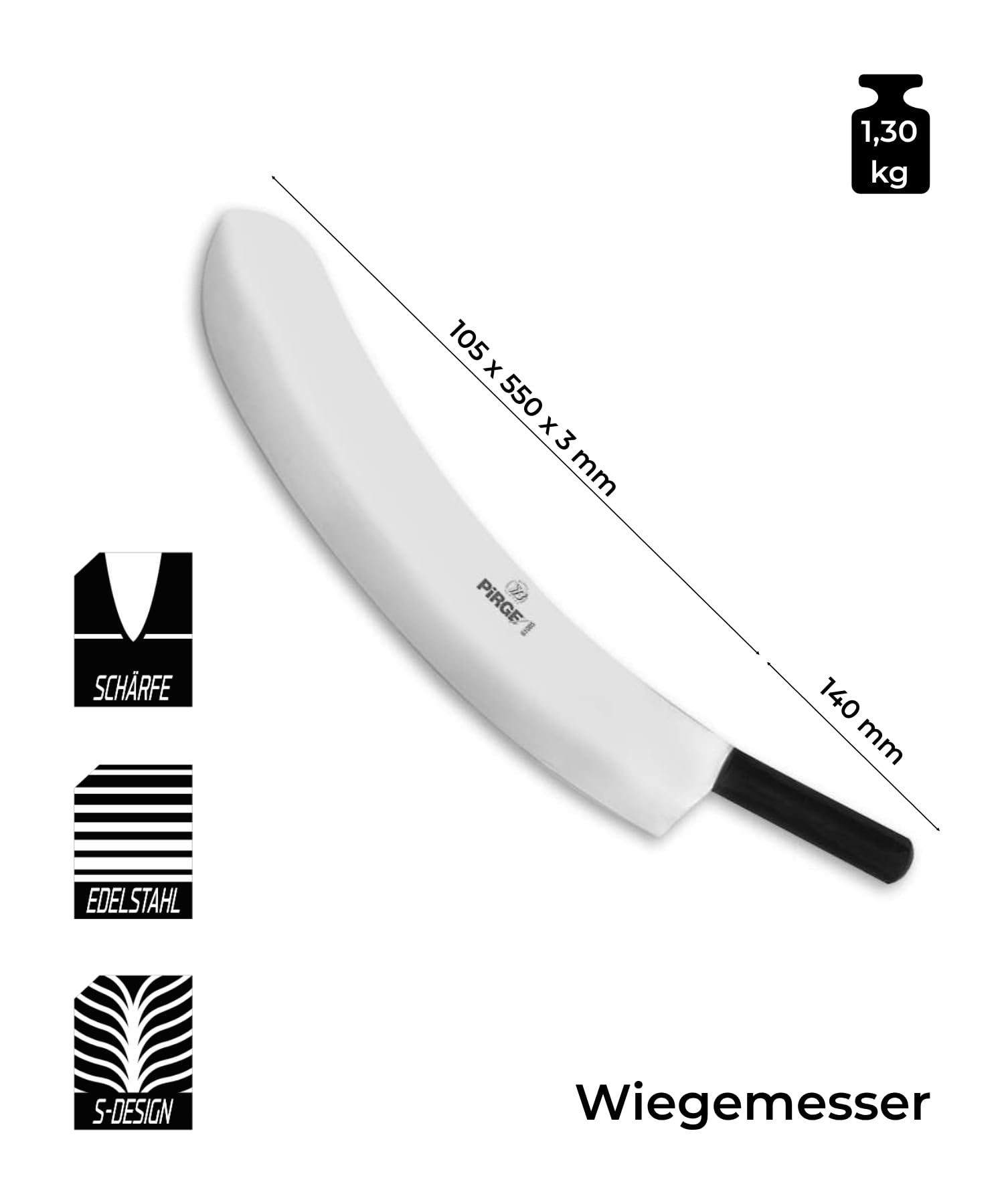 Pirge Ecco Wiegemesser 55 cm Schwarz Einschneidig Edelstahl Profi Küchenmesser Metzgermesser