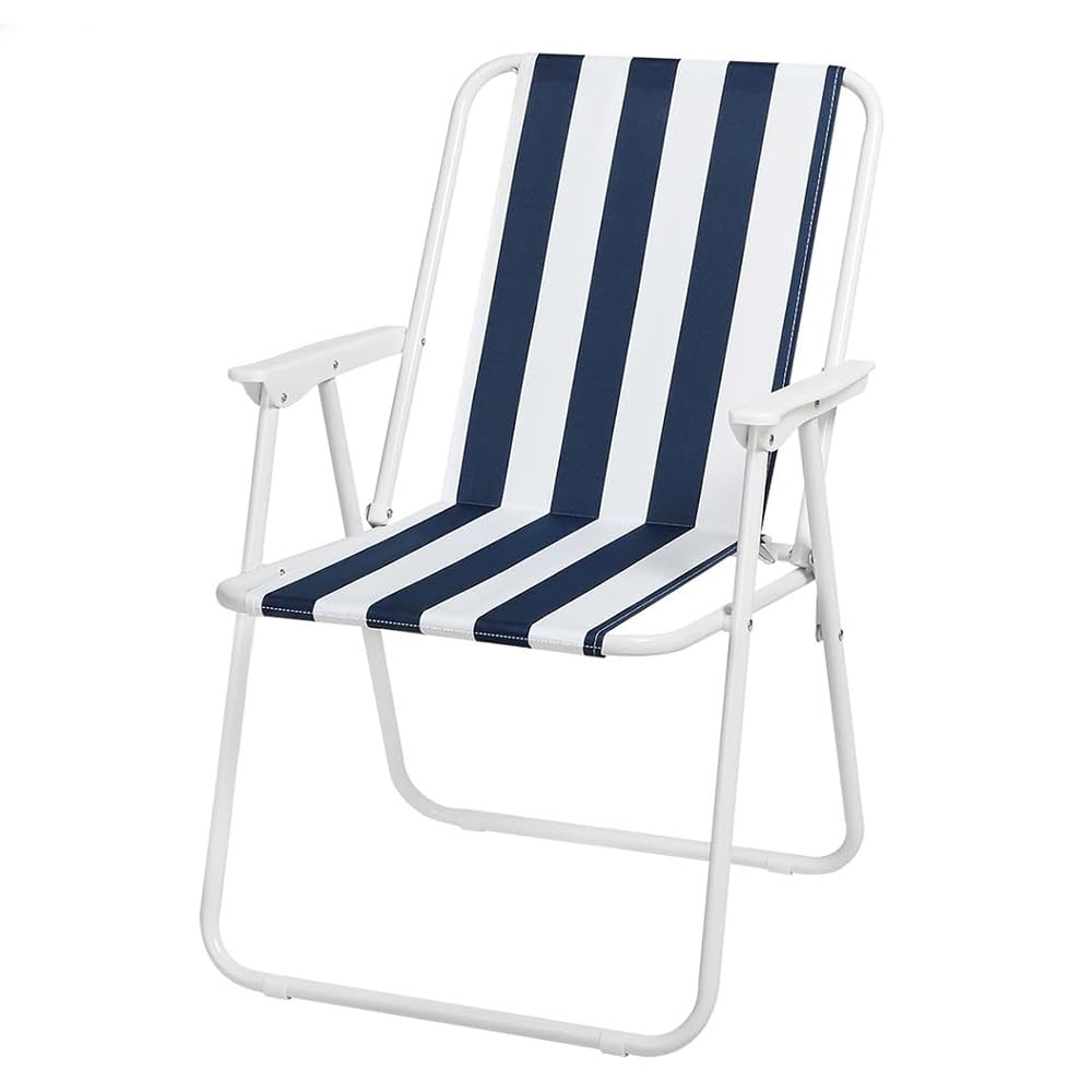 VIRSUS Sedia Pieghevole da Spiaggia 6440, 53x54x73 cm, Bianco e Blu, Spiaggina in Tessuto Traspirante con Braccioli