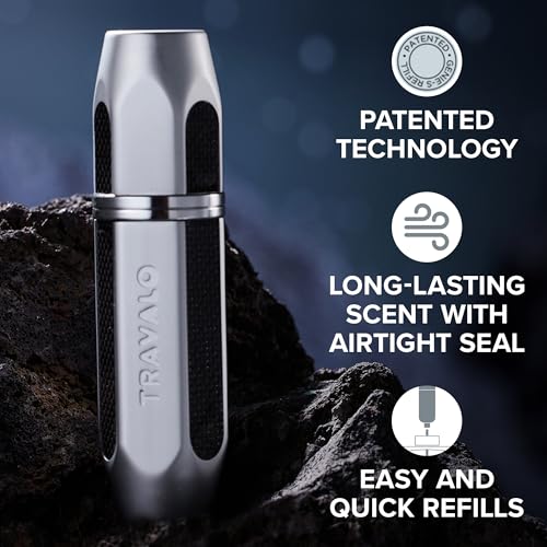 Travalo Vector Perfume Atomizer Bundle - Leak-Proof and TSA Approved for Air Travel - Reusable, Easy Fill Mini Sprayer - Lightweight, Stylish Metal Outer Case - Silver, Blue, Black - 3 Pack3