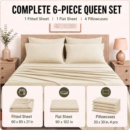Image of CozyLux Queen Sheet Set 6-Piece, 21-Inch Deep Pocket, Soft Brushed Feel