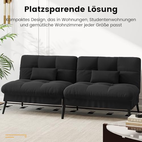 LUCKRACER Sofa 3 Sitzer Sofa Schlafsofa mit Schlaffunktion, überzug Futon Klappsofa, Bettcouch, ecksofa, Couch, 5 Verstellbare Winkel, Ideal für Wohnungen Wohnzimmer aus Stoff Schwarz