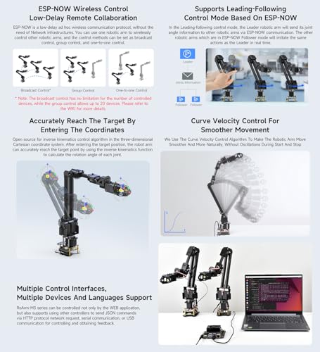 Waveshare Robotic Arm Kit, Desktop Robot Kit, 5 + 1 DOF, Based On ESP32, Wireless Control, 2-DOF Wrist Joint, Compatible with LeRobot, Adopts 5X All Metal ST3235 Bus Servos - Image 8