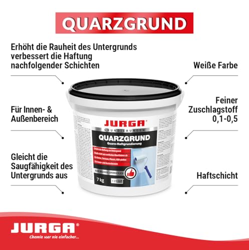 JURGA Quarzgrund Weiss 7 kg - ca.23m² Haftgrund Fliese auf Fliese mit Quarzsand - Quarzgrundierung auf Fliesen & Putz & Beton Fliesengrundierung
