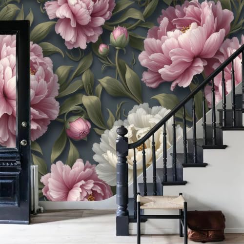 Papier peint mural 3D intissé WunM Studio décoration moderne pivoine 184cm