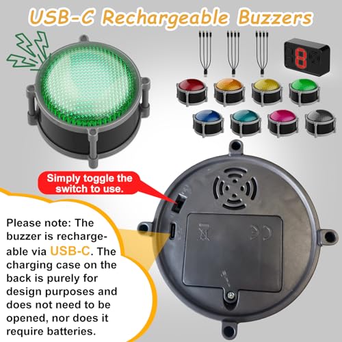 Image of Buzzers for Trivia Games, Rechargeable Answer Buzzers for Classroom with Light, Show Who Buzzed First, 3-Second Auto Reset Buzzer System for Game Show, School, Jeopardy, Family Feud Night (8 Colors)