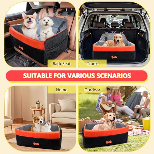Image of Dog Car Seat for Medium Large Dogs, Detachable Washable Pet Booster Seat with Memory Foam Cushion, Side Pockets, 2 Clip-On Safety Leashes Pet Car Seat for Dog Up to 60 lbs /2 Small Dogs-Black