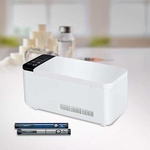 Miniatura 8 de Enfriador de insulina caja refrigerada, mini refrigerador de medicamentos de 35.6-46.4 F, enfriador de insulina de largo tiempo de trabajo durante