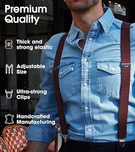 Image of PIERROT Men's Suspenders - One Size Adjustable and Elastic Suspenders for Men Trousers Heavy Duty with 4 Very Strong Clips