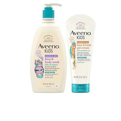 Aveeno Kids Lavado Facial y Corporal para Piel Sensible con Extracto de Avena, 18 fl. oz con Crema en Gel Facial y Corporal Aveeno para Piel