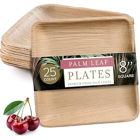 brheez Palm Leaf Plates 25 Pack (8 Inch) like Bamboo Plates Disposable Biodegradable & Eco Friendly Compostable Plates - Disposable Party Plates like Heavy Duty Paper Plates Cover