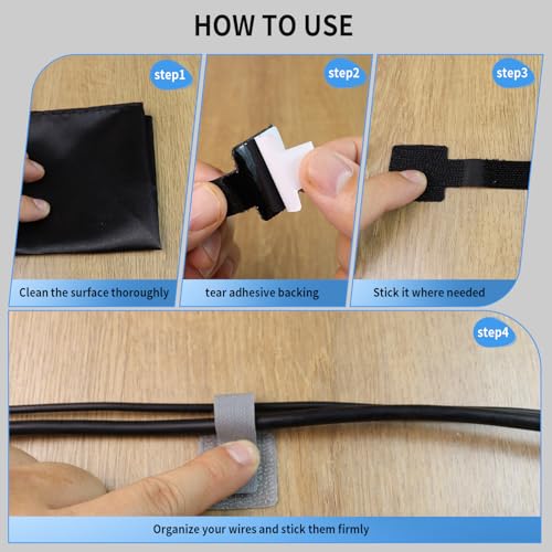 60Pack Bridas de Gancho y Bucle con Clips Adhesivos para Cables, Organizador de Cables para Oficina y Uso en el Hogar miniatura 5