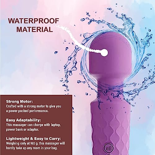 Image of Full Body Massager for Women & Men, Rechargeable Wireless Massager Machine for Pain Relief, Handheld Massager with Medical Grade Silicone, 8 Speeds, 20 Modes, Purple