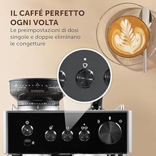 Breville Barista Classic Macchina per caffè espresso | Macchina da caffè con macinacaffè integrato e montalatte | Pompa italiana da 15 bar | Nero e argento [VCF186X]