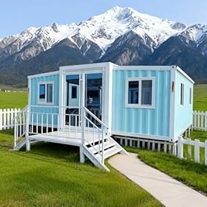 20FT Prefab Tiny Home for Sale,2 Bedroom Container House Modular Home,Prefabricated Tiny House to Live in for Adults with Bathroom and Kitchen,Expandable Portable Mobile Tiny Homes for Modern Living