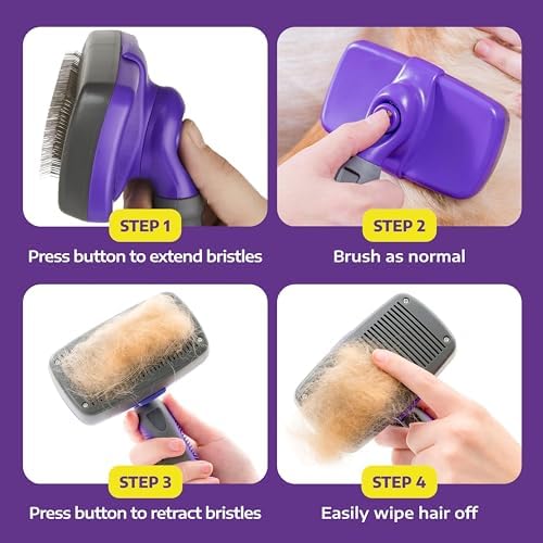 Hertzko Self Cleaning Slicker Brush for Dogs and Cats - Pet Hair Brush for Shedding Long and Short Hair - Easy Clean Retractable Bristles - Cat and Dog Grooming Tool - Purple Product Image