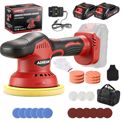 Image of Cordless Car Buffer Polisher, 6 inch Car Polisher with 2 x 21V 2000mAh Lithium Batteries, 8 Variable Speed Car Buffers with 24 PCS Attachments for Auto Detailing/Polishing/Waxing