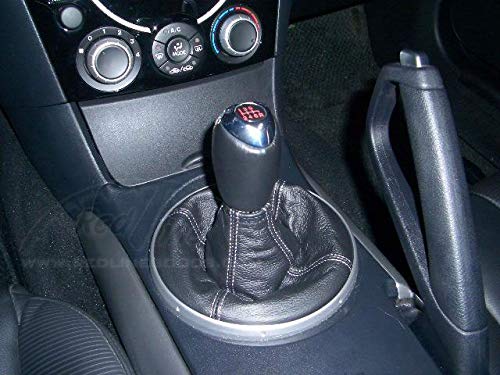 RedlineGoods Shift Boot - Illuminated Mazda Shift knob Compatible with Mazda RX8 2003-12. Tailor Made - not Universal. Genuine top-Grade Italian Black Suede (Alcantara) with Silver Thread