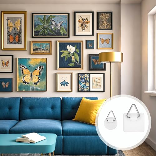 Image of 60Pcs Sticky Picture Hangers Without Nails Adhesive Plate Wall Hanging Frame Hooks White Plastic Frames Hooks Picture Frame Hook (Round Square)
