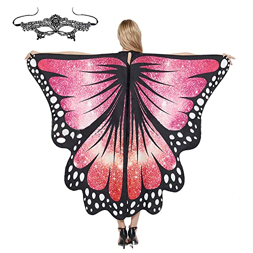 Frauen Schmetterling Flügel, Schmetterling Umhang Schal Poncho Kostüm, Schmetterlingsflügel Erwachsene Poncho Umhang, mit Maske für Weihnachten Halloween Cosplay Karneval Maskerade (168*135cm) Cover