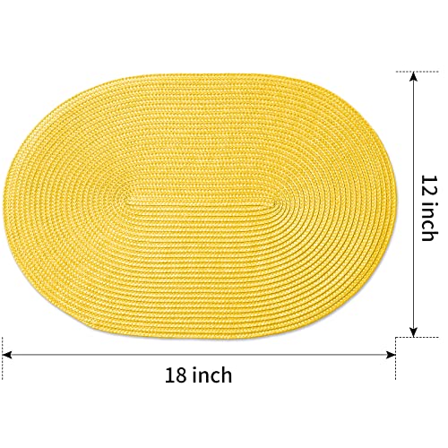 Funwheat Oval Braided Placemats Set Of 6 Table Mats For Dining Tables Washable Heat Resistant Place Mats For Daily Use12 X18 Inch (Oval Yellow, 6Pcs) #TOP1
