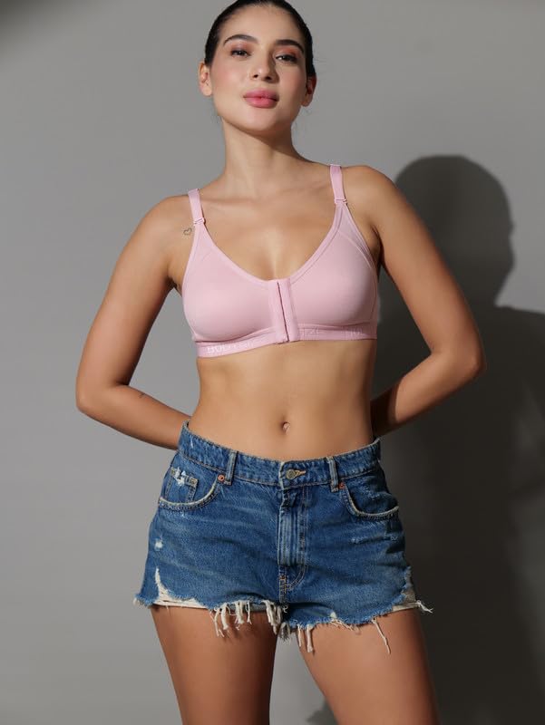 Image of BODYSIZE Cotton Front Open Bra for Women Daily Use | Non-Padded, Non-Wired | Sweat Absorbent Seamless Bra | Full Coverage Regular Wear | Twin Hook Adjuster (Cup Size: B)
