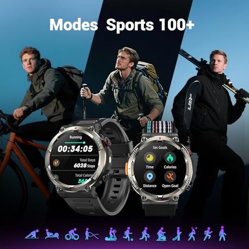 Blackview Montre Connectée Homme Femme, Illumination,Batterie 100 Jours, Écran Tacile 1.45" TFT, Appel Bluetooth, Cardiofréquence, Analyse Sommeil, 100+ Modes Sport,pour Android/iOS (Noire) – Image 6