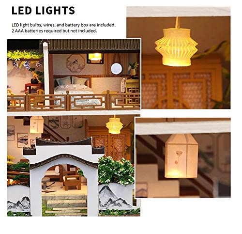 Cool Beans Boutique Miniature DIY Dollhouse Kit - Wooden Asian Dollhouse Traditional Home - with Dust Cover - Architecture Model kit (English Manual) (Chinese Mansion by Lotus Pond)