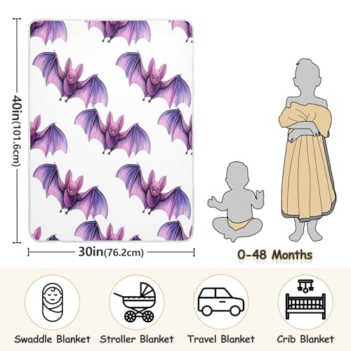 Burbuja Watercolor Bats Baby Blanket for Boys Girls, Nursery Soft Warm Swaddling Receiving Baby Blankets, 30x40 in Toddler Blanket3