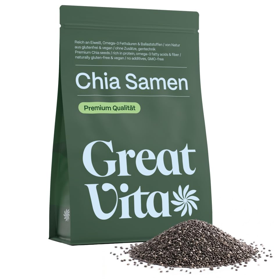 GreatVita Chia Samen 800g Naturbelassen, reich an Omega-3 & Ballaststoffen | Ideal für Smoothies, Joghurt, Salate, Backen, Chia-Pudding & Brei