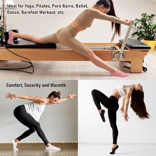 Image of yeuG Pilates Socks for Women Non Slip Grip Socks for Yoga, Barre, Hospital, Barefoot Grippy Yoga Sock Womens Gifts 4 Pairs