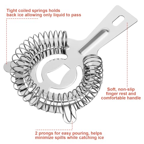 Afcabakila 16 Pcs Bar Bartender Strainer, 2 Prong Cocktail Strainer Bulk, Stainless Steel Drink Cocktail Strainers, Silver Shaker Ice Bar Shelf or Bartenders Mixologists Drinking Water Filtering