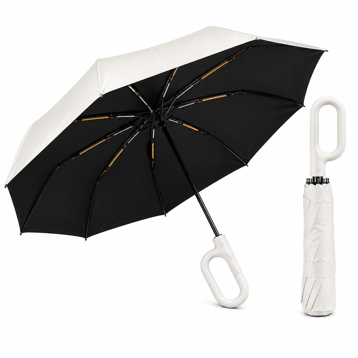 Rawaan UV Protection Folding Umbrella | Automatic Open & Close Travel Umbrella for Men & Women | Windproof 8-Rib Compact Umbrella with Carabiner Handle for Rain & Sun-image-39