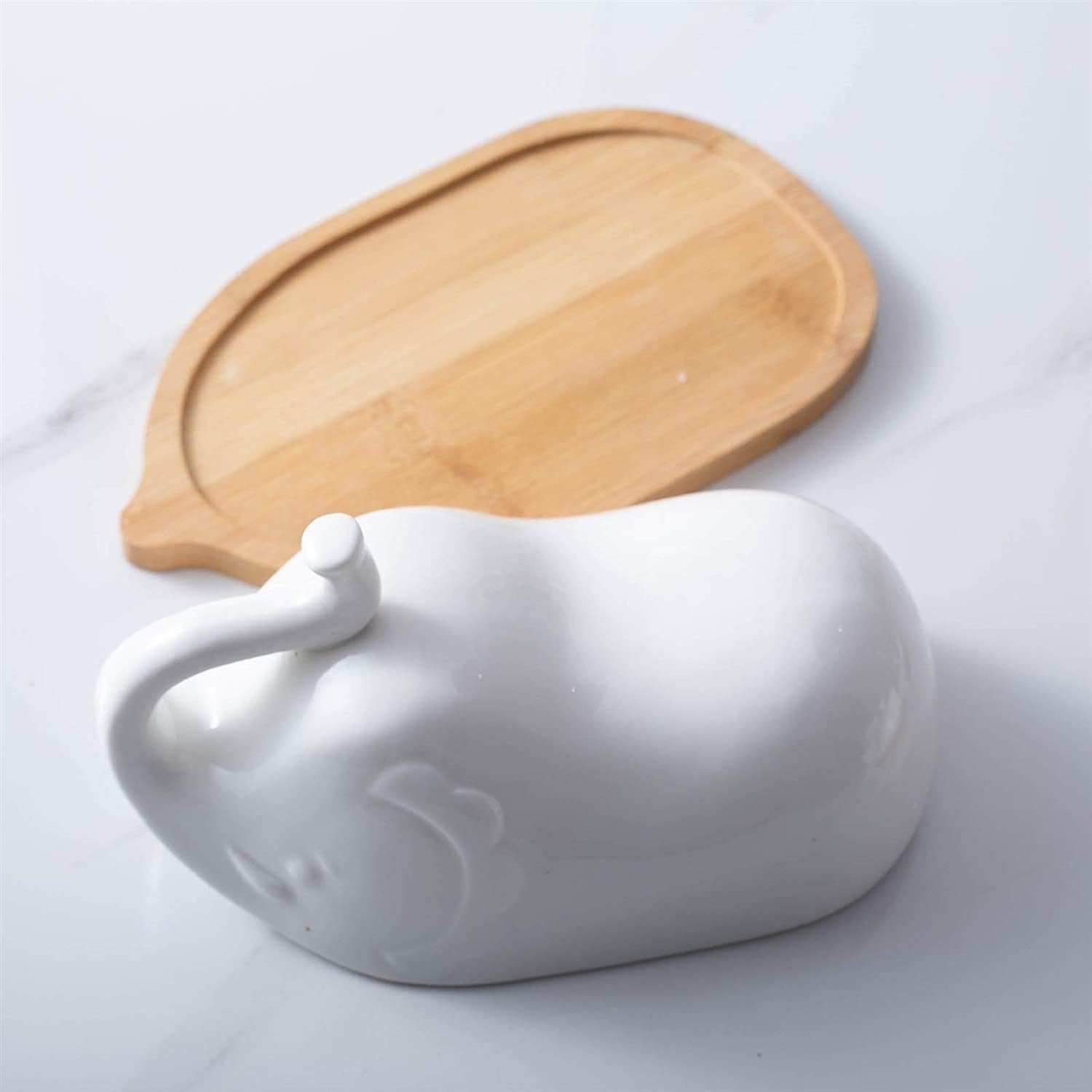 Fruit Bowls Butter Dish with Lid Non-Slip Design Bamboo Bottom,Fruit Plate Butter Box Ceramic Butter Plate Cow Cheese Snacks