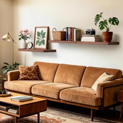 Image of BAYKA Walnut-Like Floating Shelves 22.5in, 3Pack, Wall Mounted Wall Decor | Easy Install, 22lbs Max Load, Hidden Bracket, Shelf for Bathroom Bedroom Kitchen Books Display Storage, Multi-Wall Compatible