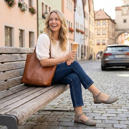 Image of Athlefit Women's Closed Toe Sandals Comfort Cork Footbed Arch Support Flat Sandals