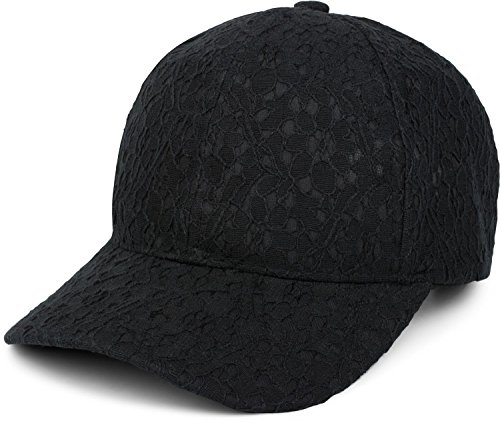 styleBREAKER Cappellino da Baseball da Donna con Pizzo all-Over, Cappello a 6 Pannelli Monocolore, Basecap con Chiusura a Strappo Regolabile 04023052, Colore:Nero