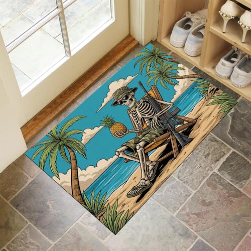 Paillasson interieur lavable antiderapant tapis de sol absorbant bleu-vert 80x120 - 3