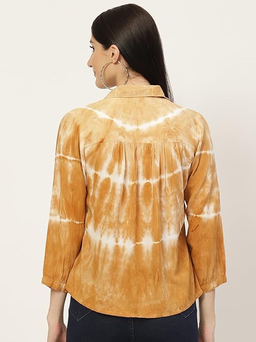 Image of Maaesa - Women Handcrafted Tie-Dye Rayon Shirt | Casual & Office Wear | Relaxed Fit | Long Sleeve | Breathable & Lightweight Fabric