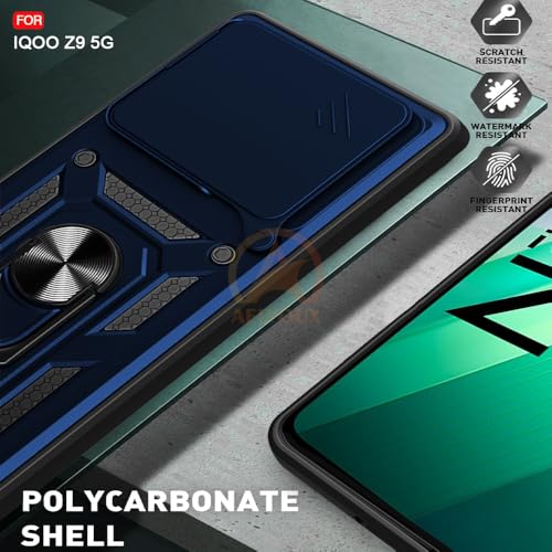 Image of AESTMO Tough Armor Compatible with iQOO Z9 5G Bumper Back Case Cover | Ring Holder & Sliding Camera Shield Cover | 360 Degree Protection Back Case Cover Compatible with iQOO Z9 5G (Blue)