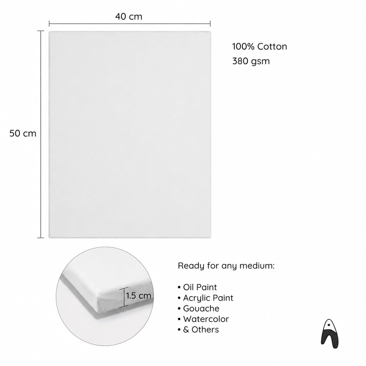 Płótno malarskie 40 x 50 cm 380 g/m² - płótno 100% bawełna z drewnianą ramą 1,5 cm, z nadrukiem, do akrylu, oleju i mieszanych technik (40 x 50)